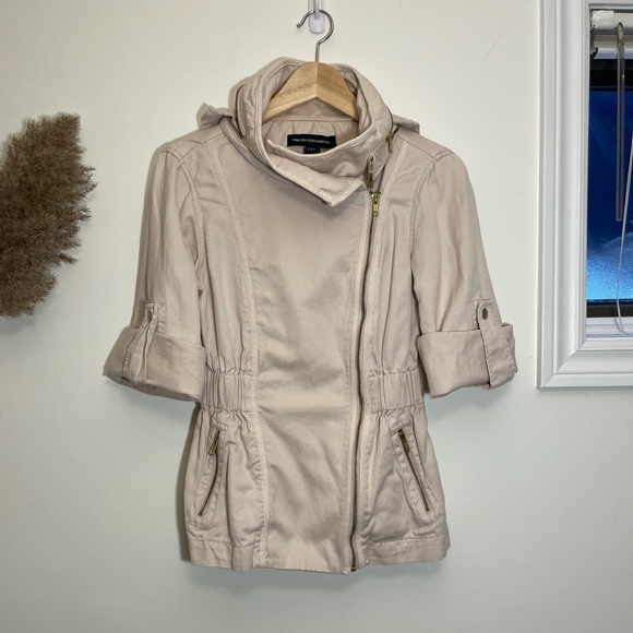 French Connection FCUK Utility Jacket - Lightweight Linen-Blend Khaki Jacket - Picture 5 of 14